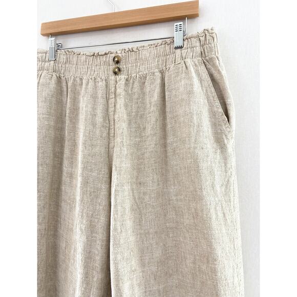 Briggs Women's Linen Blend Wide Leg Crop Pants sz XL Paperbag Waist High Rise - Picture 3 of 8